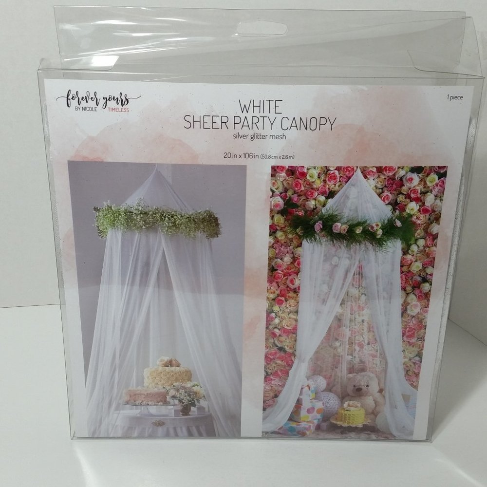 White Sheer Party Canopy Silver Glitter Mesh Play Kids